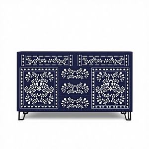 Meuble de salon avec vitrine et bureau intégré, incrustation en os, pliable, 4 tiroirs, design moderne pour appartement et maison - Product Image 1