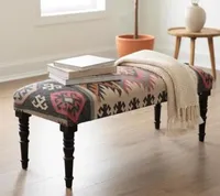 Banc Kilim Fait Main Style Marocain, Siège Rembourré en Bois, Tapis Kilim Indien, Meuble Bohème pour Entrée ou Salon