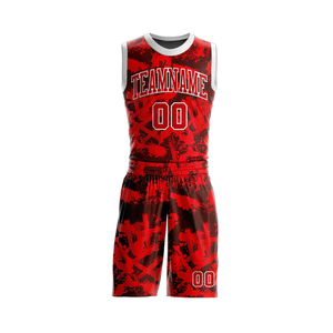 Conjunto de Uniforme de Baloncesto Sublimado Personalizado, Patrón Rojo y Negro, Nombre del Equipo 00, Ropa Deportiva Transpirable, Unisex para Adultos - Product Image 1