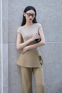 Pantalon large avec jupe évasée / Pantalon à jupe superposée uni en tissu peigné anti-plis du Vietnam KQ24 - Product Image 5