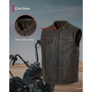 Custom <b>Men's</b> Brown Perforated Genuine Cowhide <b>Leather</b> Motorcycle Vest Stand Collar Biker Club <b>Leather</b> <b>Waistcoat</b> - Product Image 4