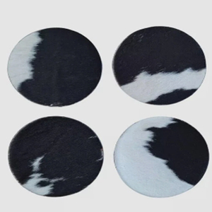 Cowhide <b>Coaster</b> Set of 6 pcs Natural Cowhide <b>Drink</b> <b>Coasters</b> Hair On Leather Round <b>Coasters</b> - Product Image 3