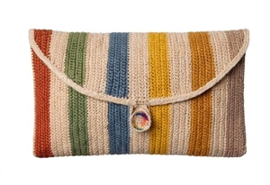 Pochette au crochet avec fermeture à bouton, sac enveloppe rayé style bohème pour usage quotidien - Product Image 4