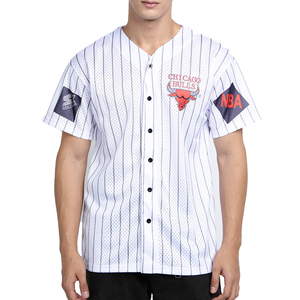 เสื้อทีมซับลิเมชั่นแบบกำหนดเอง เสื้อเบสบอลลายทางผู้ชาย แขนสั้น คลาสสิก ติดกระดุม 6 เม็ด เสื้อกีฬา - Product Image 1