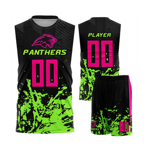 Ensemble de maillots de basket-ball des Panthers, sublimé, séchage rapide, unisexe, pour adultes, toutes saisons, débardeur et short athlétiques, personnalisable avec le nom et le logo de l'équipe - Product Image 1