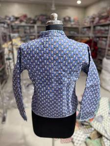 Blue <b>Quilted</b> Cotton <b>Jacket</b> Women Mandarin Collar Floral <b>Pattern</b> Full Sleeve Autumn Wear Pullover Style GIFT FOR HER - Product Image 6