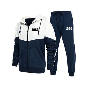 Ensemble de survêtement unisexe à capuche, color block, fermeture éclair intégrale, décontracté, respirant, polyester et coton, automne, coupe classique pour adulte - Product Image 1
