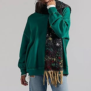 Women's Casual Cotton Fleece <b>Top</b> Oversized Hoodie Long Sleeves Pullover Sweatshirt for Winter Autumn Plain Dyed <b>Mock</b> <b>Neck</b> - Product Image 2