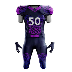 Ensemble uniforme de football américain pour homme, motif léopard bleu marine et violet, maillot et pantalon sublimés, ajustés, en polyester respirant et anti-humidité - Product Image 4