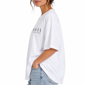 เสื้อยืดคอกลมโอเวอร์ไซส์ผ้าฝ้ายสำหรับผู้หญิง สกรีนโลโก้ได้ ทรงหลวม สไตล์สตรีทแวร์ลำลอง ทรงโอเวอร์ไซส์ สวมใส่สบาย ไหล่ตก - Product Image 4