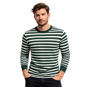 เสื้อยืดแขนยาวคอกลมลายทางสีเขียวขาวสำหรับผู้ชาย |   เสื้อยืดลำลองมีสไตล์สวมใส่สบายสำหรับใส่ในชีวิตประจำวันขนาดพลัสไซส์ - Product Image 1