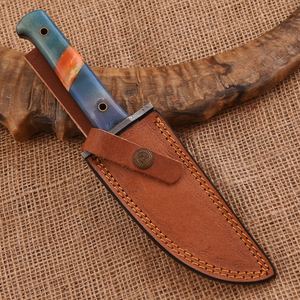 Couteau de chasse artisanal en acier Damas avec manche en résine et clous mosaïques, lame fixe à pointe tombante, couteau de survie EDC - Product Image 6