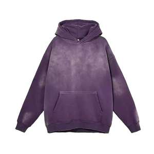 Sudadera con Capucha Extra Grande, Color Morado Sólido, con Bolsillo, de Felpa, Algodón, Informal, para Otoño, Manga Larga, Tejida, Unisex - Product Image 1