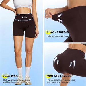 Shorts cyclistes taille haute pour femme, couleur unie, extensibles, style sportif, tricotés sans couture, taille élastique - Product Image 2