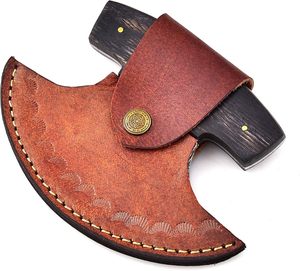 Couteau Ulu d'Alaska en acier Damas fait main sur mesure, avec fourreau en cuir, manche en bois Pakka, coupe-pizza, lame forgée, couteaux ambidextres - Product Image 5