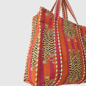 Sac fourre-tout en toile brodé motif tigre, design à panneaux, style bohème, ouverture supérieure, idéal pour le shopping toutes saisons - Product Image 2