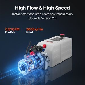Centralina Idraulica da 6 Quarti a Doppio Effetto per Rimorchio Ribaltabile con Pressione Massima di Scarico di 3200 PSI, Portata di 0,91 GPM, 12V DC - Product Image 5