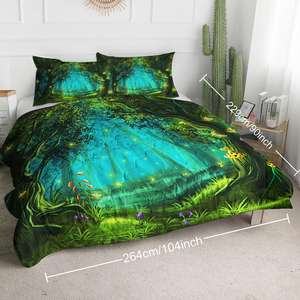 Juego de Edredón de 3 Piezas con Estampado Digital Bosque Exuberante, 100% Poliéster, Peso Medio, 264x229cm, Tela para Ropa de Cama - Product Image 1