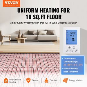 10 pies cuadrados Alfombra Eléctrica de Calefacción por Radiación para Suelo, Sistema de Calefacción de 14-113 °F, Termostato Digital, 110-120V, 14-113 °F - Product Image 2
