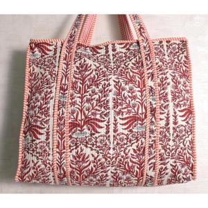 Floral Print Cotton <b>Quilted</b> <b>Handbag</b> Women Zipper Tote Shoulder Bag Indian Handmade Boho Shopping - Product Image 4