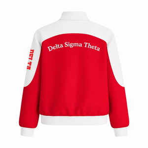Delta |   Sigma |   Blouson de course en sergé de coton Theta Sorority pour femme, veste de sport universitaire, blouson de motard haute performance, vêtement d'extérieur - Product Image 3