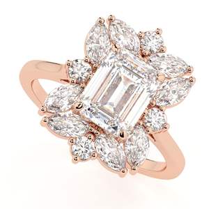 Bague de fiançailles et d'anniversaire pour femme avec halo de moissanite taille émeraude, design charmant - Product Image 1