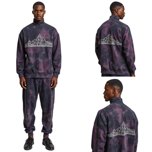 Oversized Acid Wash <b>Tracksuit</b> with Distressed Embroidery Mens Streetwear Geometric Design Outfits - Product Image 1