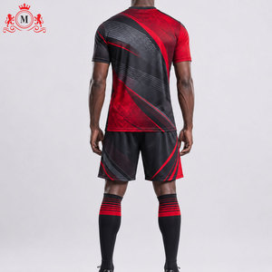 ชุดเสื้อฟุตบอลสีแดงดำสำหรับผู้ชาย พร้อมกางเกงขาสั้น ผ้าโพลีเอสเตอร์ระบายอากาศ ชุดยูนิฟอร์มฟุตบอลสำหรับผู้ใหญ่ ตรวจจับรอยตะเข็บ - Product Image 2