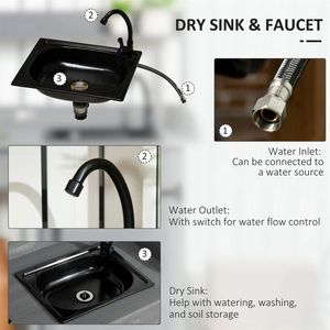 Banco da Giardinaggio Grigio per Esterni con Lavello, Ganci per Rubinetto e Pratico Armadietto Portaoggetti - Product Image 4