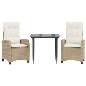 Set da Pranzo da Giardino in Rattan Beige per 2 Persone, Resistente alle Intemperie, Arredamento da Esterno in Stile Contemporaneo - Product Image 2