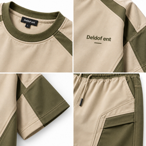 Conjunto de Camiseta y Pantalones Cortos Cargo para Hombre, Color Beige Oliva, Estilo Urbano, Ropa de Calle, Mezcla de Algodón, Atuendo de Verano, Marca Privada - Product Image 6