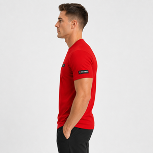 T-shirt en coton rouge décontracté pour homme Fly Humble, coupe ample, col rond, manches courtes, jersey respirant, logo imprimé au dos, anti-rétrécissement, 300g, OEM - Product Image 3