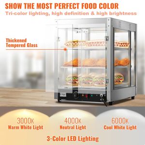 Scaldapasticceria Commerciale da Banco a 3 Livelli 800W con Riscaldamento 3D, Illuminazione a 3 Colori e Ventola Inferiore per Esposizione e Riscaldamento di Pizza e Pasticcini - Product Image 5