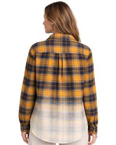 Chemise en flanelle à carreaux moutarde et marine personnalisée pour femme, manches longues, boutonnée, décontractée, en mélange de coton, haut tendance automne-hiver - Product Image 2