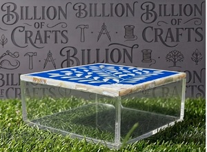 Caja de Almacenamiento de Dulces de Acrílico Transparente Hecha a Mano con Tapa con Incrustaciones de Hoja de Madreperla Azul - Product Image 4
