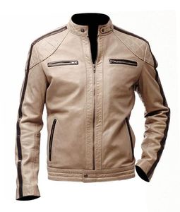 Blouson moto homme en cuir PU bleu, col montant, fermeture éclair, coupe ajustée, manches classiques, couleur unie, pour l'automne - Product Image 2