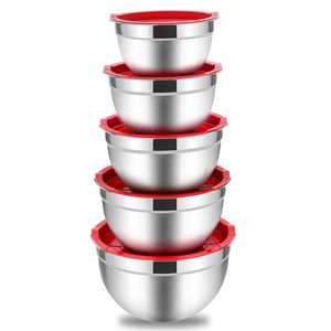 Set di Ciotole per Mescolare in Acciaio Inox con Coperchi, 5 Ciotole Impilabili da 4,5-0,7 QT, Ciotole in Metallo per Insalata - Product Image 1