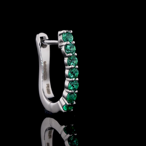 Pendientes de Aro Redondos de Oro Blanco de 14K con Esmeralda, Certificados por IGI, Pendientes Huggie de Lujo Chapados en Oro de 14K para Mujer - Product Image 4