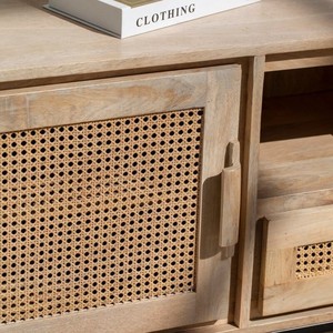 Mueble para TV Vandana Lunaris Optima con Puertas y Cajones de Ratán, Consola de Entretenimiento Moderna con Tejido Natural - Product Image 2