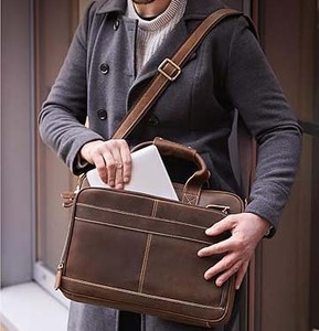 Custom Logo Genuine Leather Laptop <b>Briefcase</b> for Men Women Wholesale Brown Office Travel Handbag Elegant Computer Messenger Bag - Product Image 4