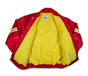 เสื้อแจ็คเก็ตแฟชั่นคุณภาพดีที่สุด แบบขายส่ง ผ้าไหมซาตินสุดหรู สำหรับทุกเพศ แบบสั่งทำพิเศษ สไตล์เบสบอล วาร์ซิตี้ - Product Image 3