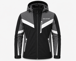 Veste softshell noire et grise pour homme avec capuche, imperméable, coupe-vent, pour sports d'hiver en plein air, vêtements de travail personnalisés - Product Image 1