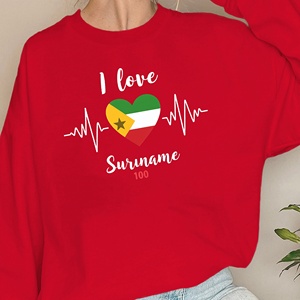Felpe Casual da Donna con Stampa a Cuore 'I Love Suriname', Tessuto Lavorato a Maglia 100% Poliestere, Collo Tondo - Product Image 1