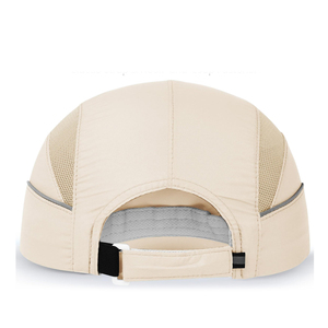 Casquette de course performante beige en maille découpée au laser, avec bordure réfléchissante, séchage rapide, 5 panneaux, pour le sport, personnalisable, vente en gros - Product Image 2