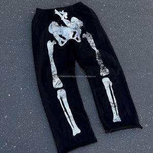 Pantalones de chándal informales de pierna ancha con estampado de calavera 3D y bolsillo con cordón Retro para hombre, Pantalones estampados, ropa de calle de hip hop - Product Image 2