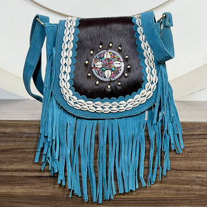 Bolso Bandolera de Piel de Ante Vacuno Premium con Flecos, Estilo Bohemio, para Mujer, de Moda, con Concho, Tipo Concha, de Hombro, de Gran Venta - Product Image 2