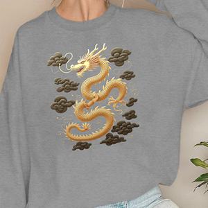Sweatshirts pour femmes au design traditionnel dragon doré - Product Image 5