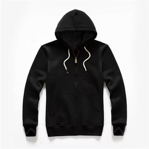 Sudadera con Capucha Negra Sólida para Hombre, de la Mejor Calidad, 100% Algodón, Forro Polar, Informal, Cortavientos, Otoñal, 220g, con Cierre de Cremallera - Product Image 1