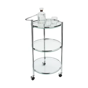 Chariot de présentation roulant en métal fait main de qualité supérieure avec finition dorée de luxe, étagères multi-niveaux et design contemporain pour articles haut de gamme - Product Image 3