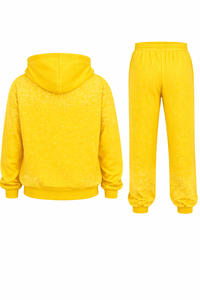 Ensemble de survêtement pour homme, hiver, jaune uni, avec strass, sweat à capuche zippé, pantalon de jogging, style streetwear scintillant, vêtements de sport décontractés, tenue de gym - Product Image 3